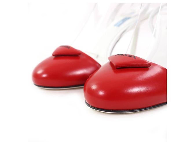 Sapatos de couro com tira de logo triangular Prada Vermelho - vista 7