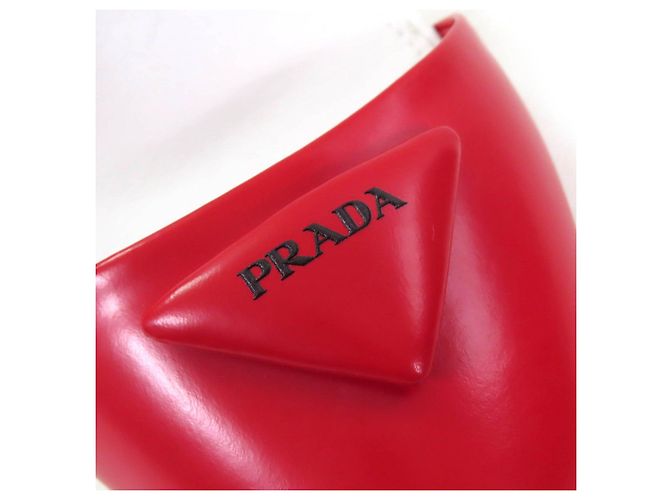 Sapatos de couro com tira de logo triangular Prada Vermelho - vista 9
