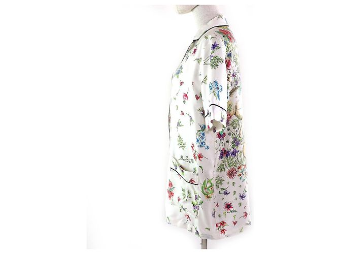 Camicia in seta floreale a maniche corte Christian Dior Bianco Multicolore - vista 2