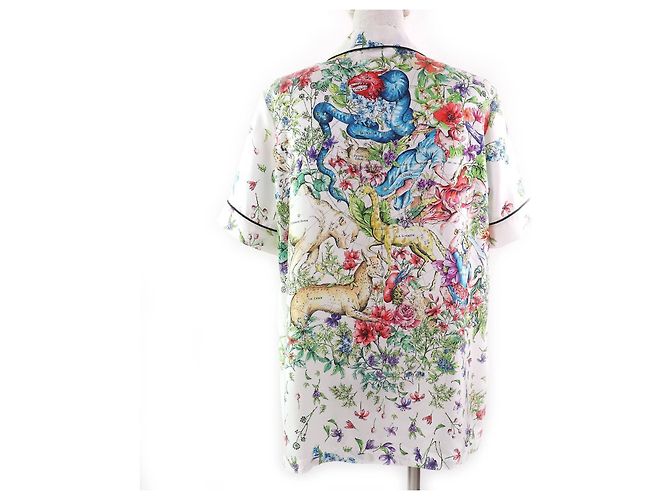 Camicia in seta floreale a maniche corte Christian Dior Bianco Multicolore - vista 3