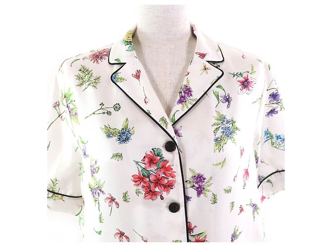 Camicia in seta floreale a maniche corte Christian Dior Bianco Multicolore - vista 4