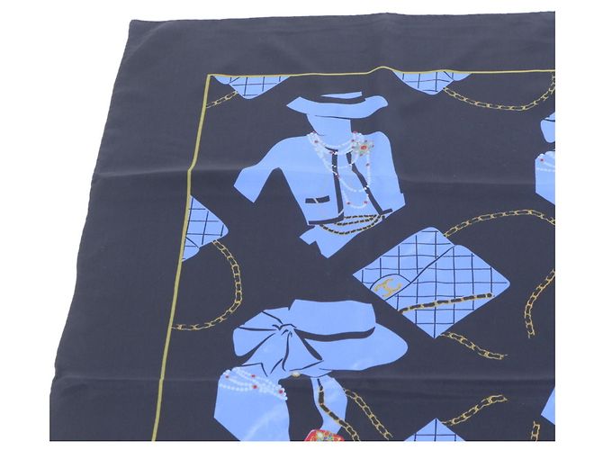 Chanel Mademoiselle Muster Schal Schwarz Blau - Ansicht 2
