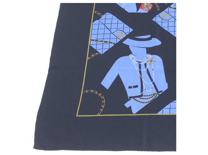 Chanel Mademoiselle Muster Schal Schwarz Blau - Ansicht 3