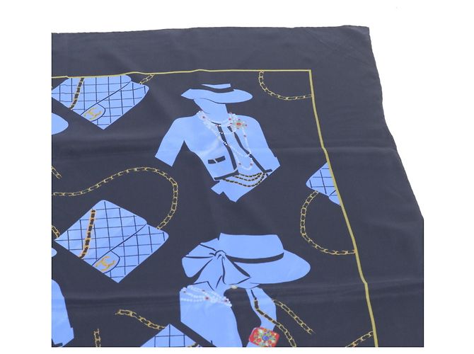 Chanel Mademoiselle Muster Schal Schwarz Blau - Ansicht 4