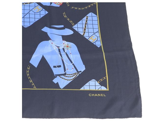 Chanel Mademoiselle Muster Schal Schwarz Blau - Ansicht 5