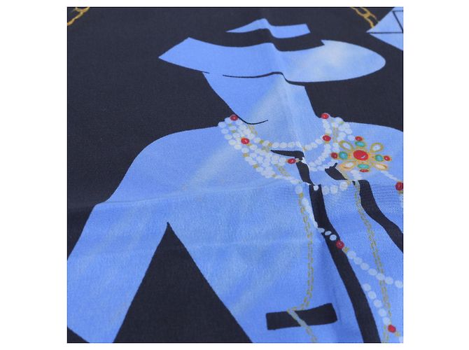 Chanel Mademoiselle Muster Schal Schwarz Blau - Ansicht 6