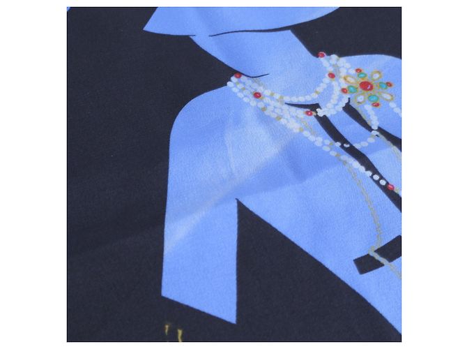 Chanel Mademoiselle Muster Schal Schwarz Blau - Ansicht 8