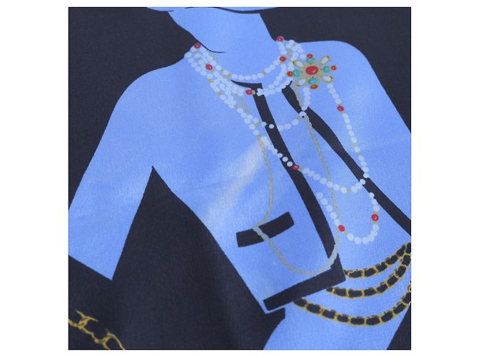 Chanel Mademoiselle Muster Schal Schwarz Blau - Ansicht 9