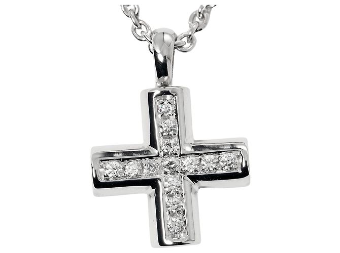 Bulgari Pendente Croce Bvlgari in oro bianco 18K e pavé di diamanti Argento - vista 2