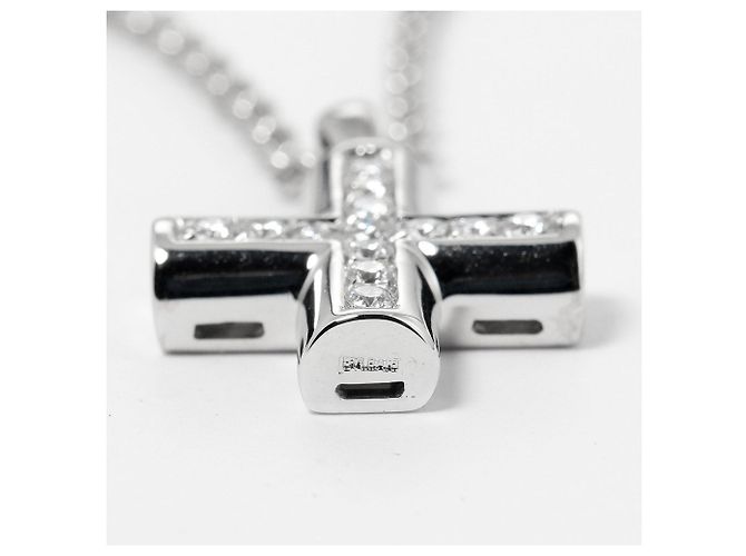 Bulgari Pendente Croce Bvlgari in oro bianco 18K e pavé di diamanti Argento - vista 4