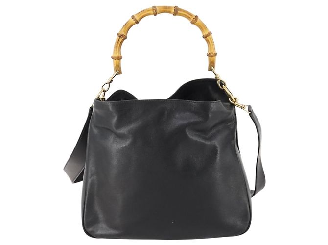 Borsa a mano in pelle Gucci Bamboo 2way Nera Oro 001 1705 1638 Auth bs33593 Nero D'oro - vista 2