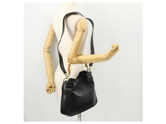 Borsa a mano in pelle Gucci Bamboo 2way Nera Oro 001 1705 1638 Auth bs33593 Nero D'oro - vista 23