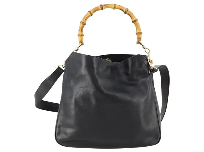Borsa a mano in pelle Gucci Bamboo 2way Nera Oro 001 1705 1638 Auth bs33593 Nero D'oro - vista 3