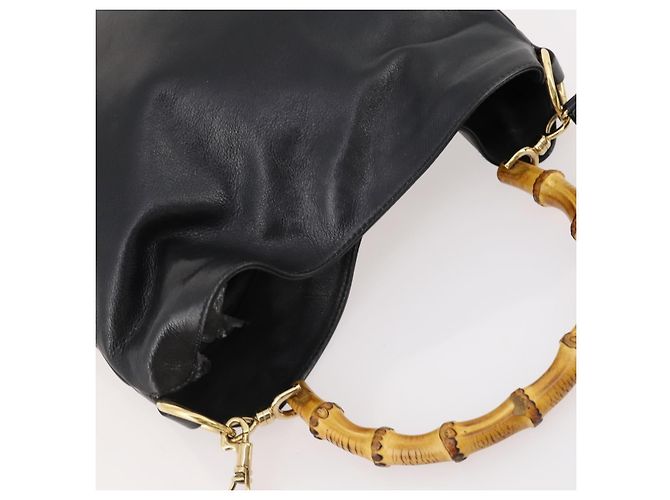 Borsa a mano in pelle Gucci Bamboo 2way Nera Oro 001 1705 1638 Auth bs33593 Nero D'oro - vista 6