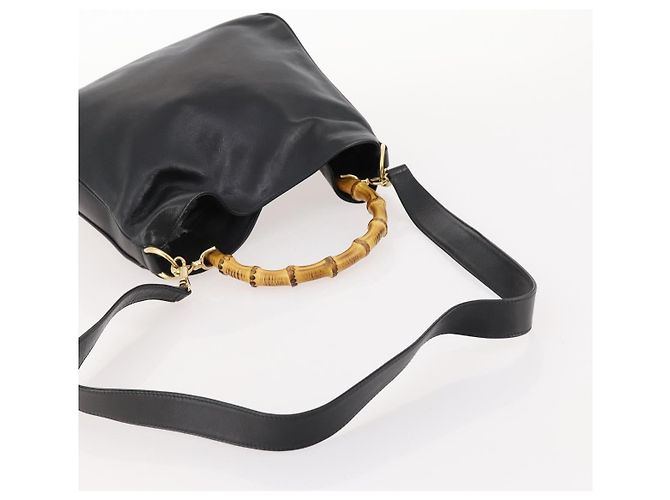 Borsa a mano in pelle Gucci Bamboo 2way Nera Oro 001 1705 1638 Auth bs33593 Nero D'oro - vista 7