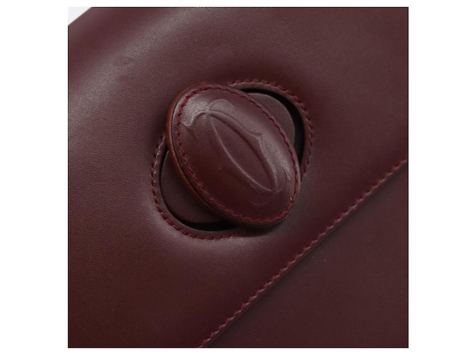 Cartier Borsa a Spalla Must Line in Pelle Bordeaux Oro Auth ki6537 D'oro Bordò - vista 14