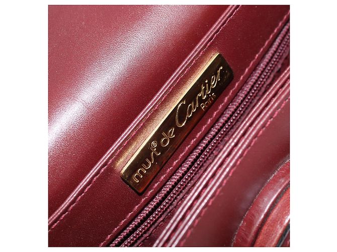 Cartier Borsa a Spalla Must Line in Pelle Bordeaux Oro Auth ki6537 D'oro Bordò - vista 16