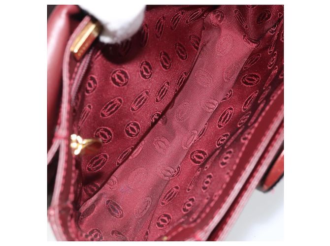 Cartier Borsa a Spalla Must Line in Pelle Bordeaux Oro Auth ki6537 D'oro Bordò - vista 17