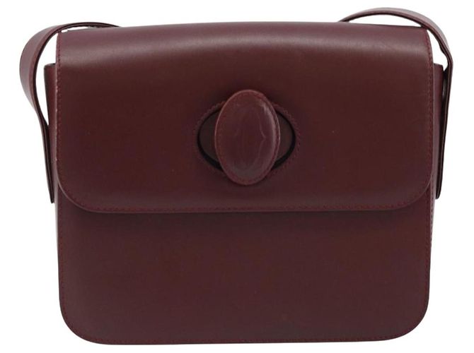 Cartier Borsa a Spalla Must Line in Pelle Bordeaux Oro Auth ki6537 D'oro Bordò - vista 2