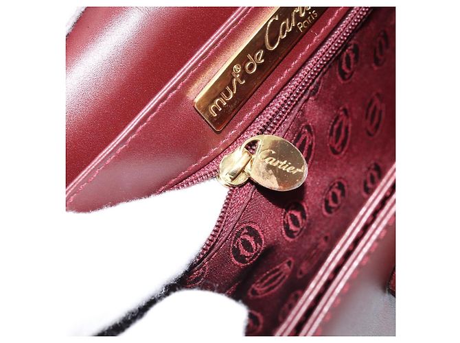 Cartier Borsa a Spalla Must Line in Pelle Bordeaux Oro Auth ki6537 D'oro Bordò - vista 21