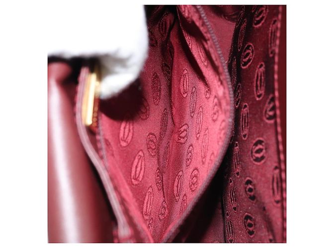 Cartier Borsa a Spalla Must Line in Pelle Bordeaux Oro Auth ki6537 D'oro Bordò - vista 22
