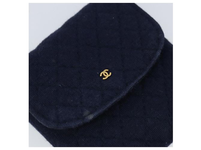 Pochette a Catena CHANEL Cotone Blu Navy Oro CC Auth bs33731 D'oro - vista 14