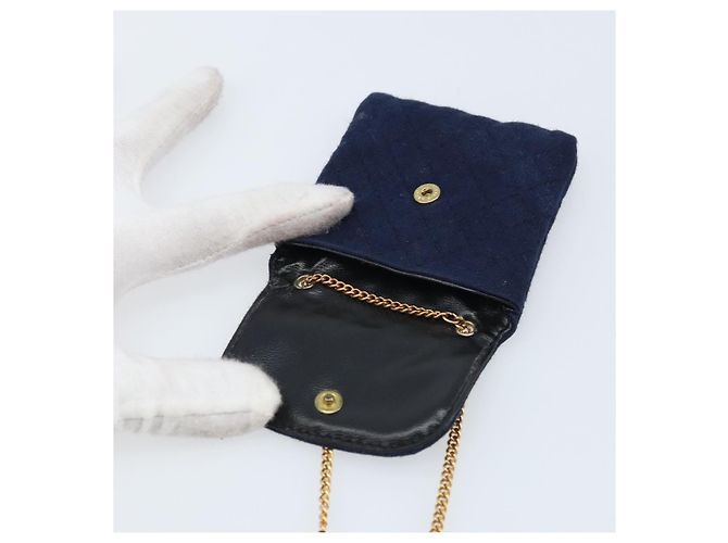 Pochette a Catena CHANEL Cotone Blu Navy Oro CC Auth bs33731 D'oro - vista 15