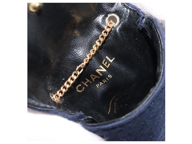 Pochette a Catena CHANEL Cotone Blu Navy Oro CC Auth bs33731 D'oro - vista 16