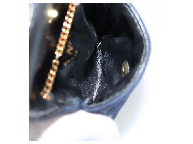 Pochette a Catena CHANEL Cotone Blu Navy Oro CC Auth bs33731 D'oro - vista 17