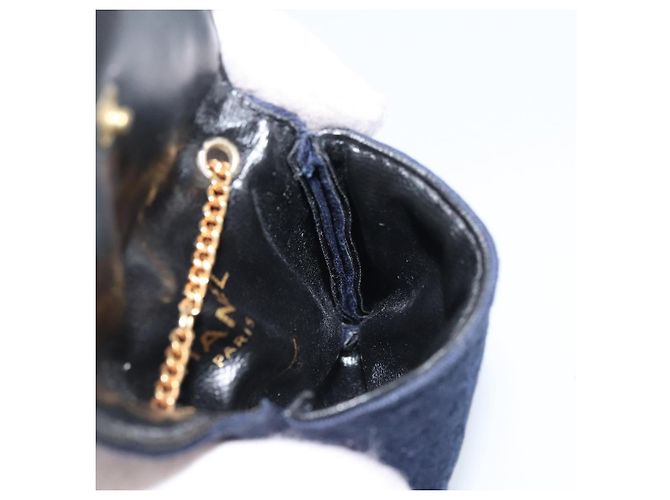 Pochette a Catena CHANEL Cotone Blu Navy Oro CC Auth bs33731 D'oro - vista 18