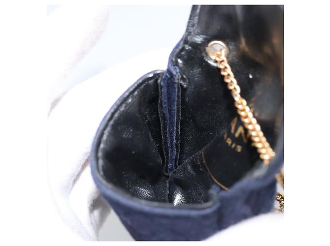 Pochette a Catena CHANEL Cotone Blu Navy Oro CC Auth bs33731 D'oro - vista 19