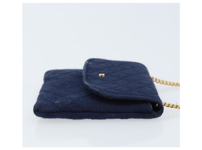 Pochette a Catena CHANEL Cotone Blu Navy Oro CC Auth bs33731 D'oro - vista 4