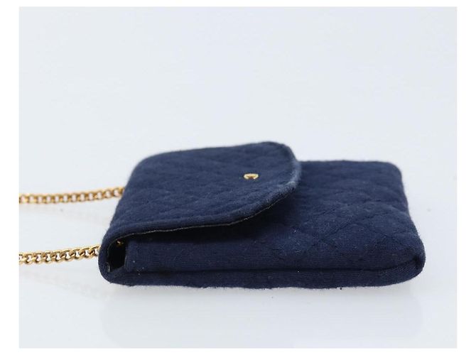 Pochette a Catena CHANEL Cotone Blu Navy Oro CC Auth bs33731 D'oro - vista 5