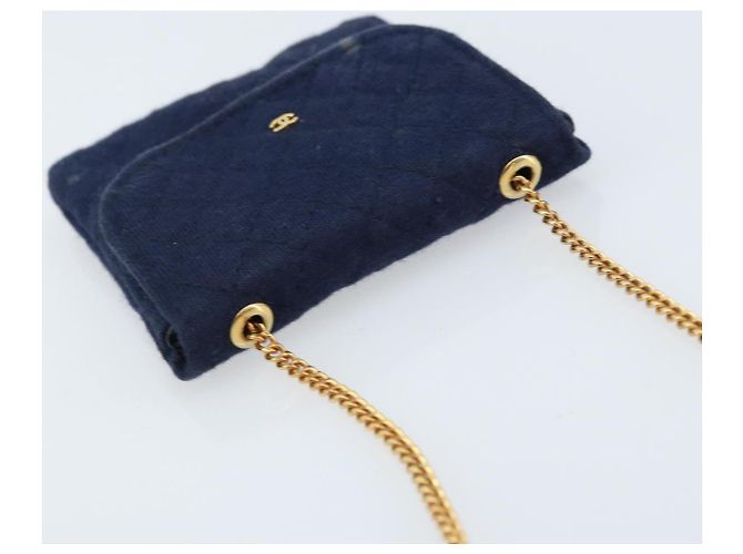 Pochette a Catena CHANEL Cotone Blu Navy Oro CC Auth bs33731 D'oro - vista 6