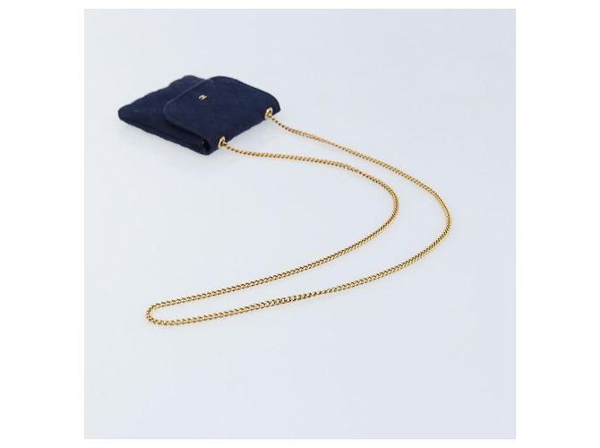 Pochette a Catena CHANEL Cotone Blu Navy Oro CC Auth bs33731 D'oro - vista 7