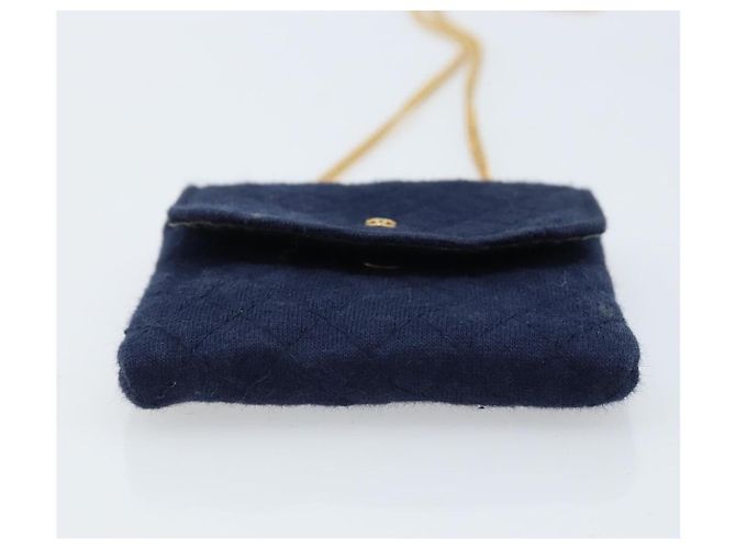 Pochette a Catena CHANEL Cotone Blu Navy Oro CC Auth bs33731 D'oro - vista 9