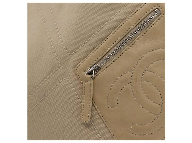 CHANEL Tote Bag No5 aus Canvas Beige mit silbernem CC Auth 169753 - Ansicht 16