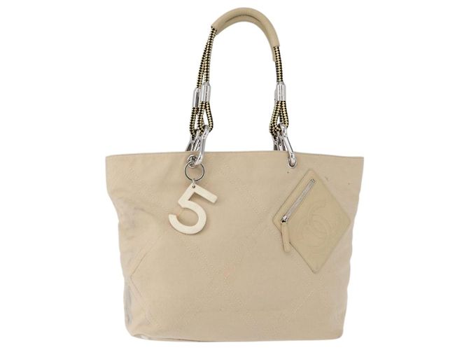 CHANEL Tote Bag No5 aus Canvas Beige mit silbernem CC Auth 169753 - Ansicht 2