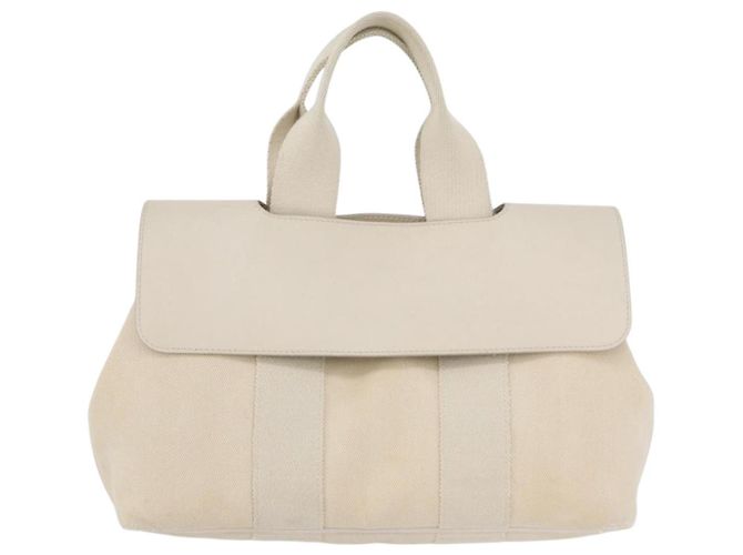 Hermès HERMES Valparaiso PM Handtasche Canvas Leder Creme Silber Auth bs33820 Roh - Ansicht 2