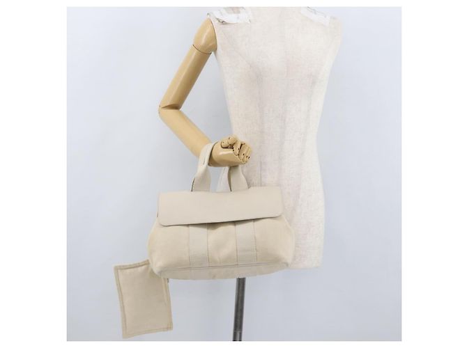 Hermès HERMES Valparaiso PM Handtasche Canvas Leder Creme Silber Auth bs33820 Roh - Ansicht 23