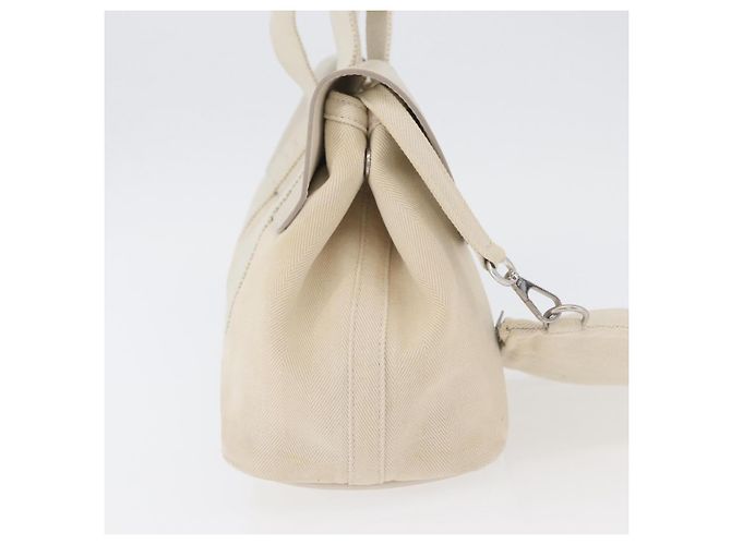 Hermès HERMES Valparaiso PM Handtasche Canvas Leder Creme Silber Auth bs33820 Roh - Ansicht 5