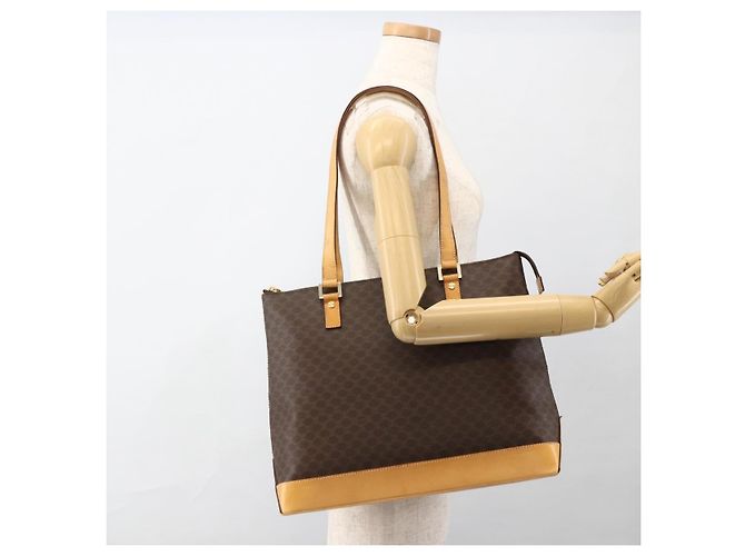 Céline Borsa tote in tela Macadam CELINE in pelle PVC marrone oro Auth ka2928 D'oro - vista 21