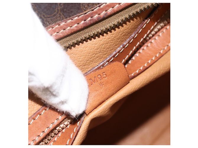 Céline Borsa a mano in tela Macadam CELINE in pelle PVC marrone oro Auth ep13628 D'oro - vista 21