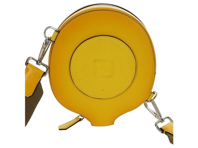 FENDI Custodia per Racchetta da Ping Pong Borsa a Spalla Pelle Gialla Argento Auth 166245SM Giallo - vista 2