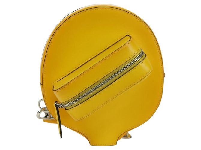FENDI Custodia per Racchetta da Ping Pong Borsa a Spalla Pelle Gialla Argento Auth 166245SM Giallo - vista 3