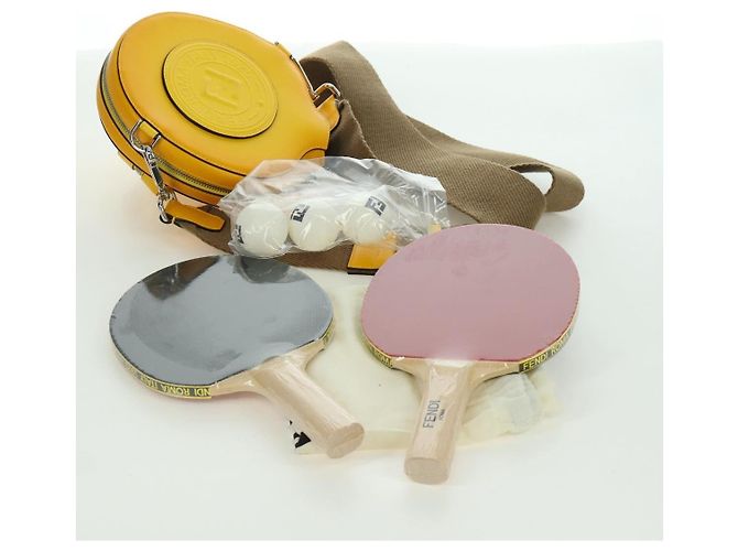 FENDI Custodia per Racchetta da Ping Pong Borsa a Spalla Pelle Gialla Argento Auth 166245SM Giallo - vista 33