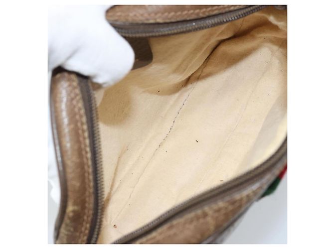Gucci Borsa GG Supreme Web Sherry Line in PVC beige e oro 89 02 066 Auth ka2912 D'oro - vista 18