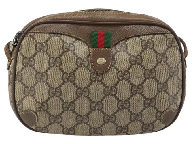 Gucci Borsa GG Supreme Web Sherry Line in PVC beige e oro 89 02 066 Auth ka2912 D'oro - vista 2