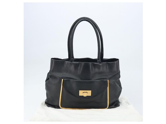 Chloé Borsa Tote in Pelle Nera e Oro Chloe Sally Auth BA10963 Nero D'oro - vista 24