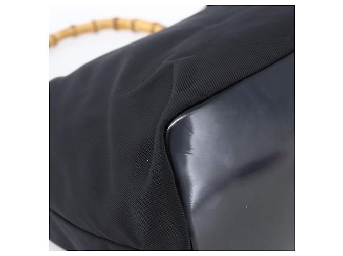 Borsa a mano in nylon nero e argento Gucci Bamboo Auth hk3536 - vista 11